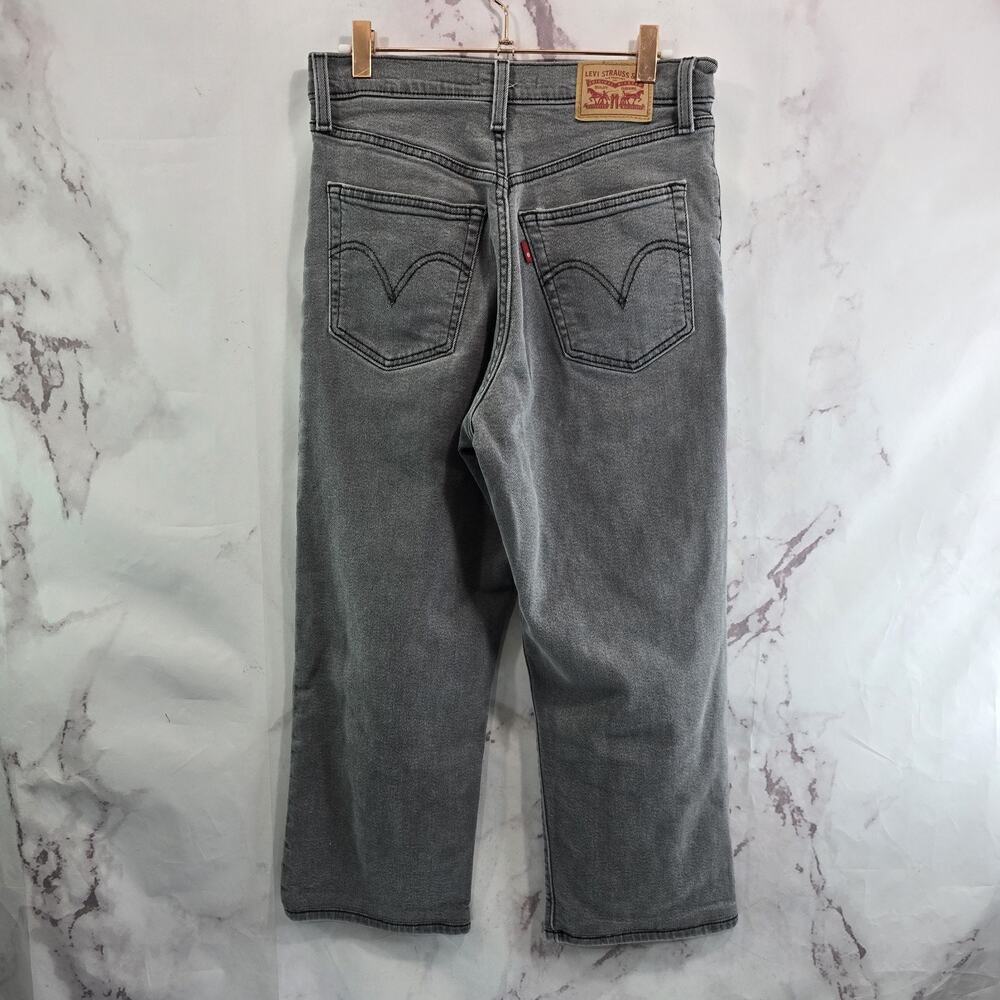 Levis Premium Jeans Women 27 Ribcage Straight Ankle Gray Button Fly Crop